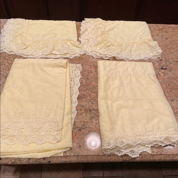 2 Sets Vintage Twin Yellow Bedspreads & Shams